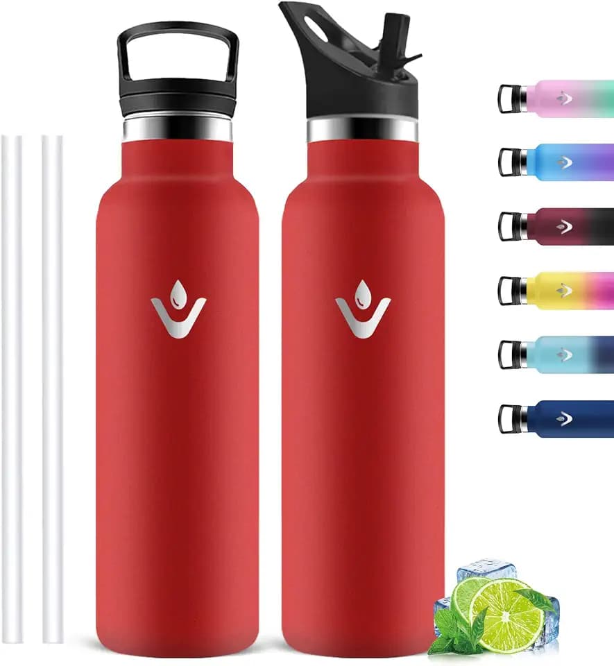 Trinkflasche Edelstahl, Thermosflasche 1l, Auslaufsicher Trinkflasche Sport mit Strohhalm, mit 2 Deckel, Isolierte Wasserflasche, BPA-frei Thermosflasche für Sprudel, Travel, Fahrrad