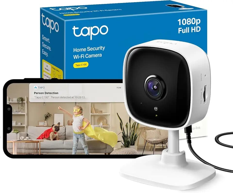 TP-Link Tapo C100 WLAN IP Kamera Überwachungskamera Innen (1080p-Auflösung, 2-Wege-Audio, Nachtsicht zu 9m, bis zu 128 GB lokaler Speicher auf SD Karte, kompatibel mit Amazon Alexa) Weiß