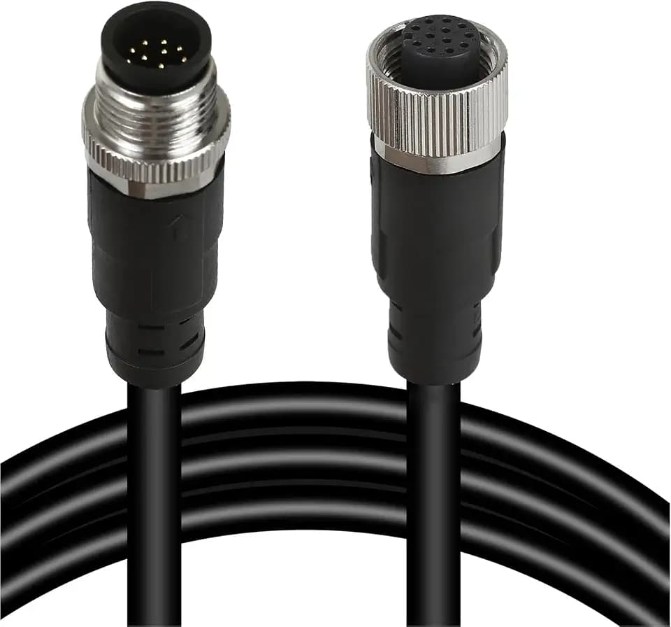 M12 12-Pin Male to Female Connector Cable – Industrial Waterproof Sensor Extension Wire, A-Coded Safe Signal Cord for Automation, Robotics, Machinery