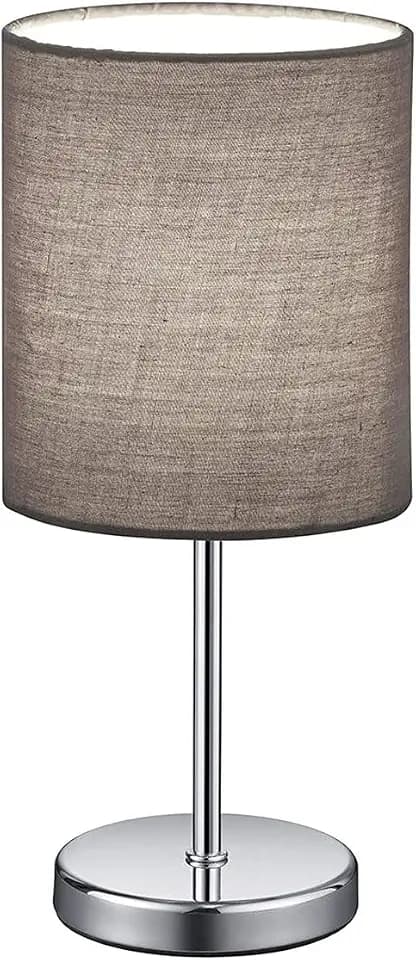 Reality Leuchten Tischleuchte Jerry R50491011, Metall Nickel matt, Stoffschirm Grau, exkl. 1x E14