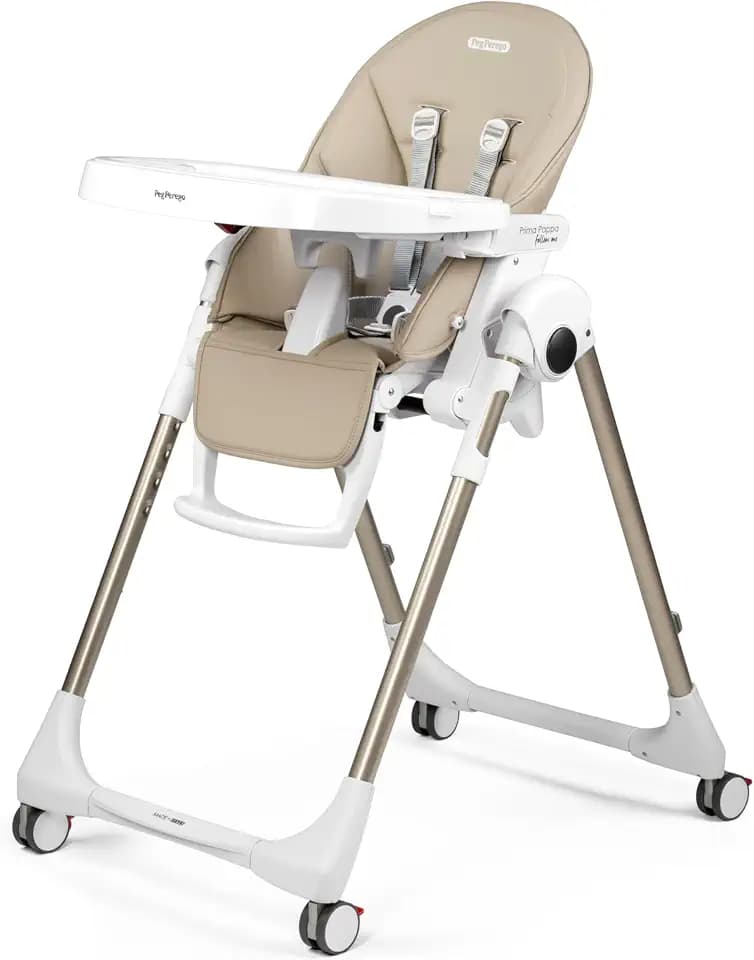 PEG Prima Pappa Follow Me Hochstuhl für Babys, Neigbar, Liegefunktion, 4 Räder, Faltbar und Ultra-Kompakt, für Kinder von 0 bis 3 Jahren (0-15 kg), Astral