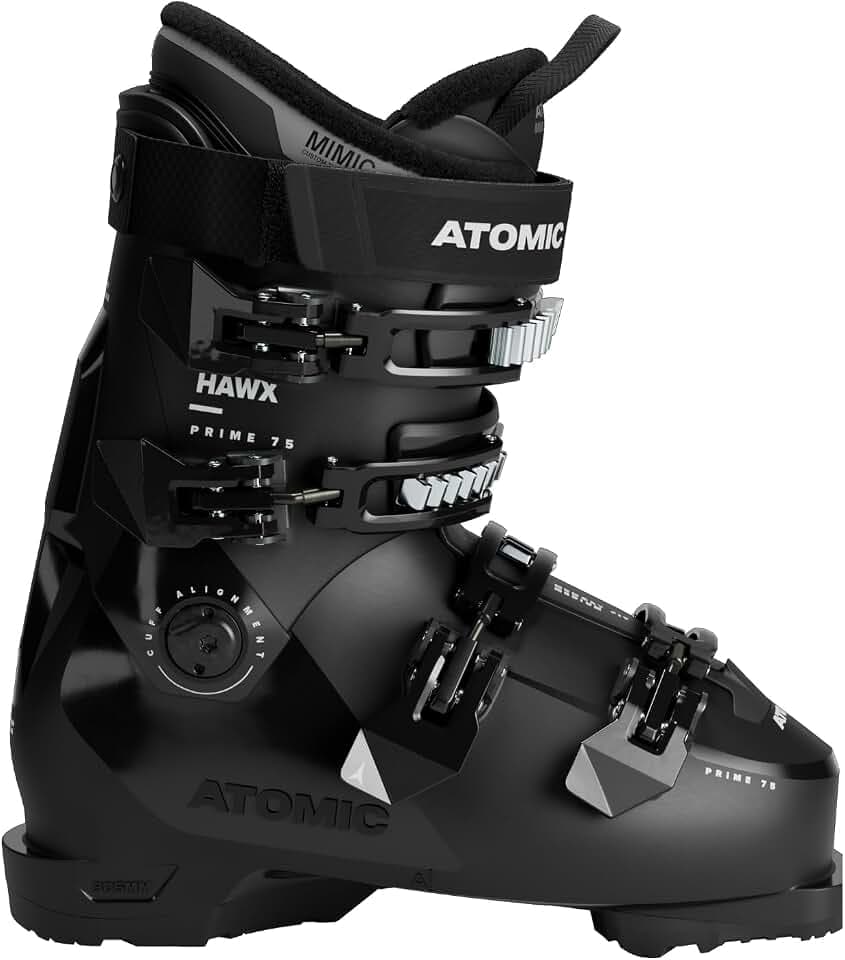 ATOMIC HAWX PRIME 75 Skischuhe in Schwarz/Silber - Mittelbreite Ski-Boots mit 100 mm Passform & 75er-Flex - Ski-Schuhe mit anpassbarer Mimic Technologie für präzisen Fit