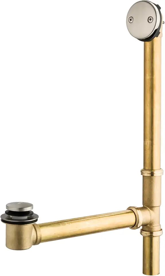 Artiwell 1.5" Brass Tubular Bath Drain Kit - Touch-Toe Bathtub Drain Stopper, Overflow with Plug - Brushed Nickel
