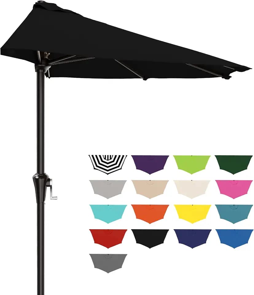 AreShark 9FT Half Umbrella Outdoor Patio with Crank, Black