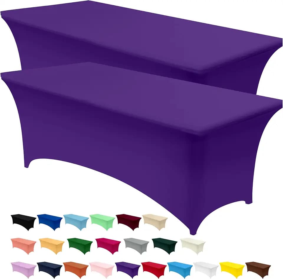 Utopia Kitchen Spandex Table Cloth 2 Pack [8FT, 96Lx30Wx30H Inch, Purple]