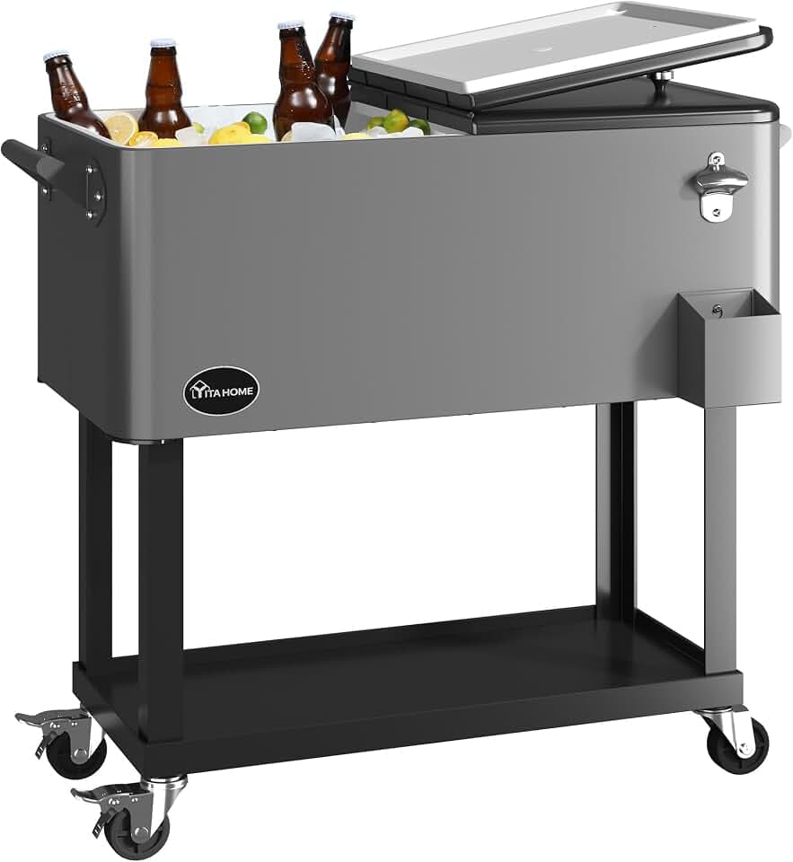 YITAHOME 80 Quart Rolling Cooler Cart, Patio Cooler Rolling on Wheels