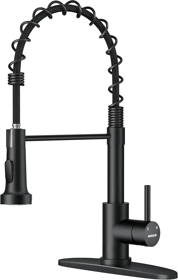 WEWE Black Kitchen Faucet with Pull Down Sprayer, High Arc Bar Sink Faucet