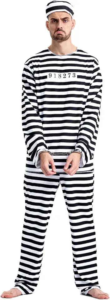 Halloween Sträfling Kostüm Herren: Faschingskostüme Männer Gefängnis Kostüm - Häftling Kostüm Herren