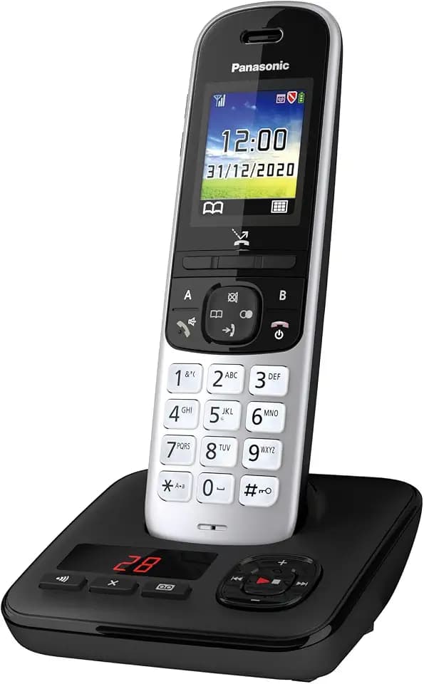 Panasonic KX-TGH720GS Schnurlostelefon mit Anrufbeantworter (DECT Telefon, strahlungsarm, Farbdisplay, Anrufsperre, Freisprechen) schwarz