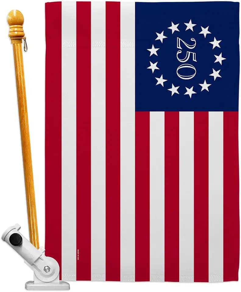 America 250 Flag Betsy Ross July 4th 42" Wooden Pole Kit For Outside House Decoration Gift Bracket Canvas Wall Decor Independence Day Tapestry USA 250th Anniversary Merchandise