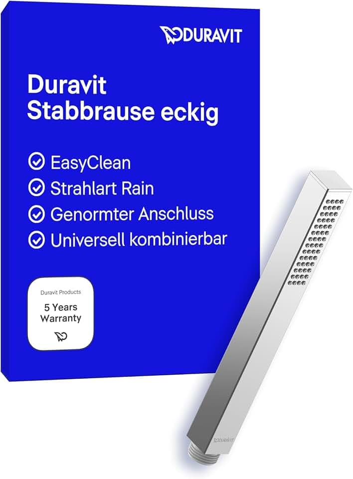 Duravit Universal Stabbrause, Duschkopf mit Strahlart Rain, Duschbrause eckig, Brausekopf reinigungsfreundlich, Chrom