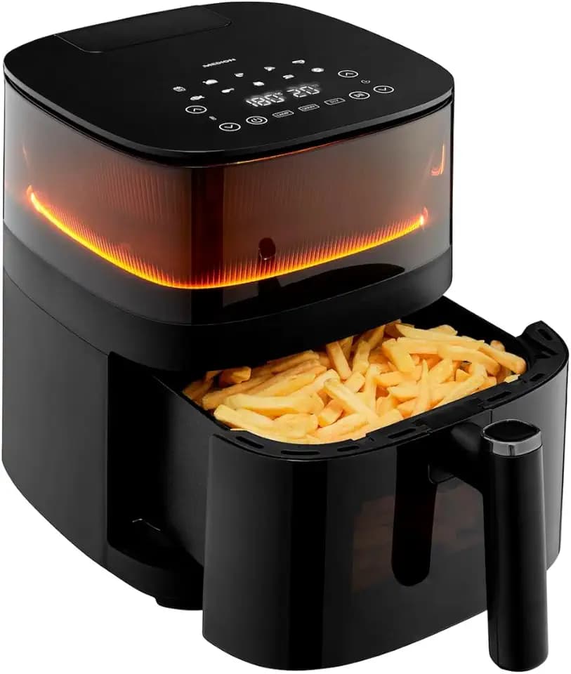 MEDION X10 XL Heißluftfritteuse MD11780 (5 Liter, Airfryer, innovative Wassersprühfunktion für krosse knusprige Speisen, 1.500 Watt, Sichtfenster, Schüttel Alarm,10 Automatikprogramme)