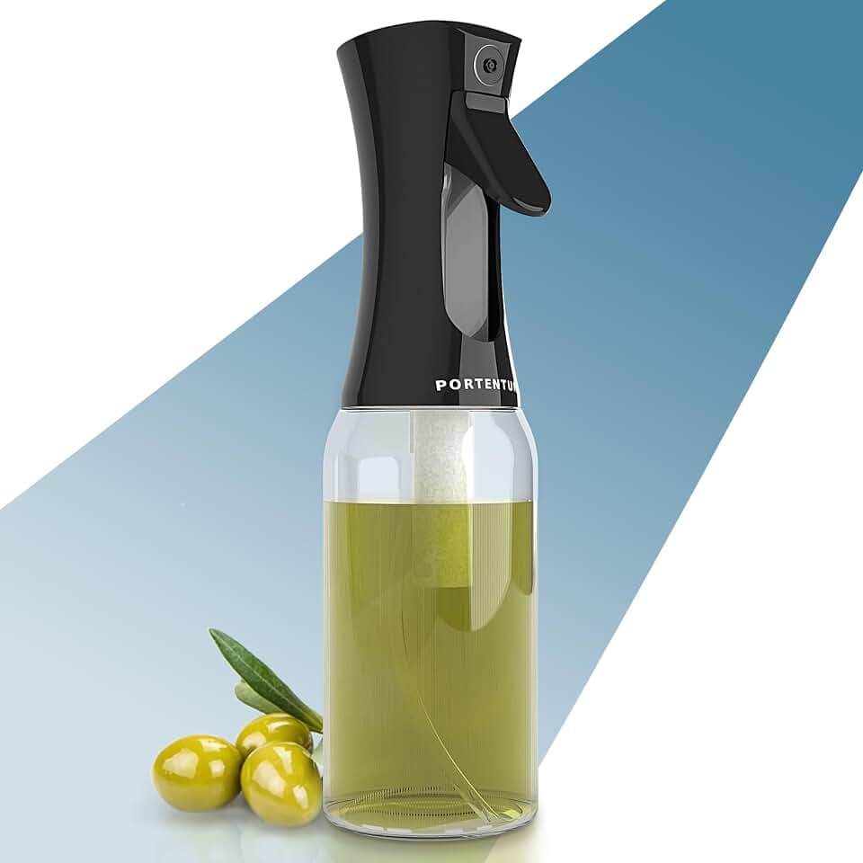 PORTENTUM Ölsprüher 300ml. Ölspray für die Küche Öl sprühflasche Olivenöl Spray Salat Öilspender für Speiseöl und Essigsprüher. Kochspray Gadget Airfryer für Öl und Zitrone, Glas