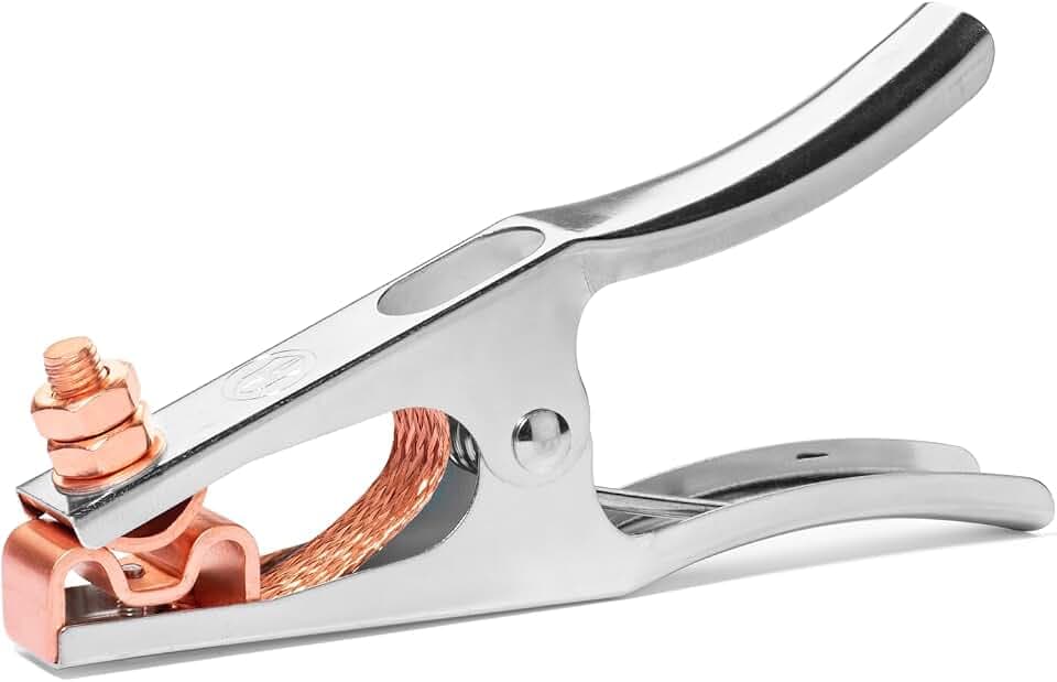 Spartan Power Welding Ground Clamp 400A Copper Plated Jaw, Braided Copper Shunt, Silver