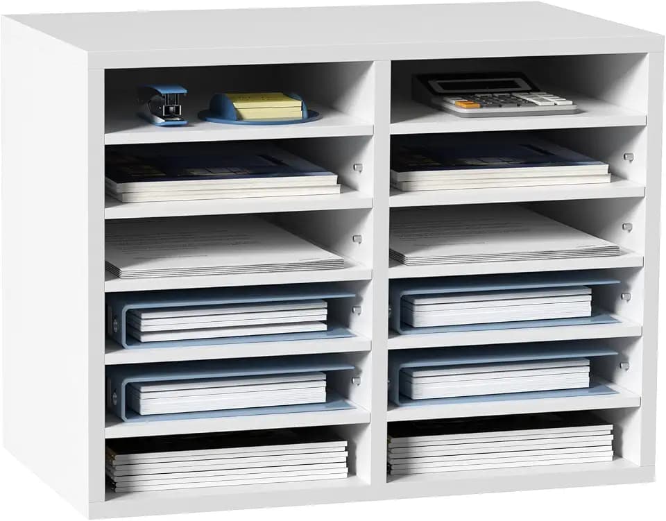 VEVOR Briefablage Schreibtisch Organizer 520 x 305 x 410 mm, 2,3–5,6 cm Einstellbar A4 Stapelbar, Papierablage, Aufbewahrung Schreibtisch Ablagesystem Organisation, Ablage (Weiß, 2 x 6 Fächer)