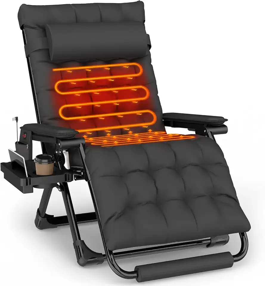 Slendor Heated Oversized Zero Gravity Chairs 33In, XXL Lounge Chair, Black