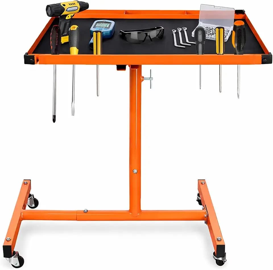 A A IN 250lbs Adjustable Work Table on Wheels, Mobile Rolling Tool Table