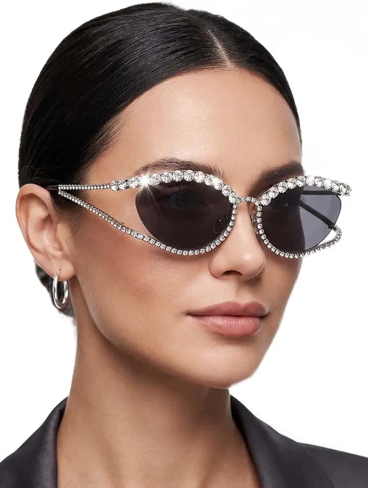 Woeoe Rhinestone Sunglasses for Women Bling Sun Glasses
