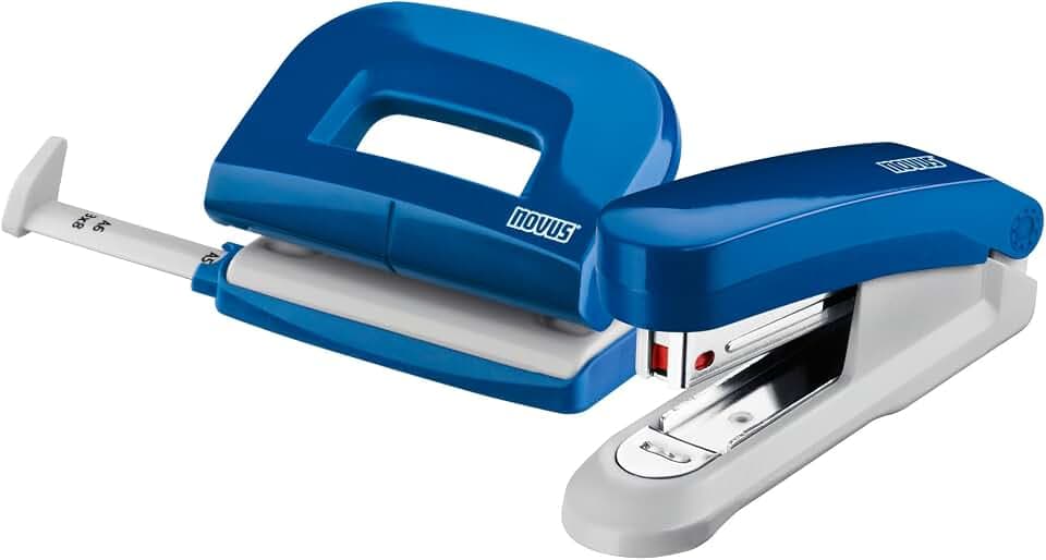 Novus Schreibtisch Set (Heftgerät E 15 mit Locher E 210, inkl. 1000 Heftklammern No. 10) blau