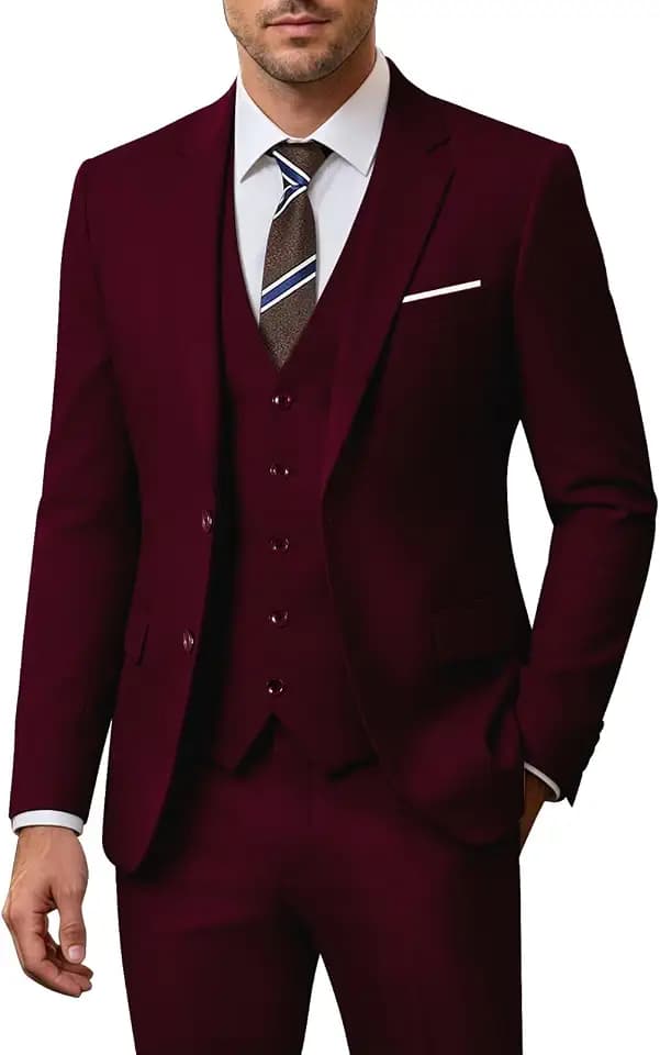 Herren-Anzug-Set, 3-teilig, schmale Passform, Blazer mit Zwei Knöpfen, einfarbig, Jacke, Weste, Hose, Hochzeit, Business-Anzug