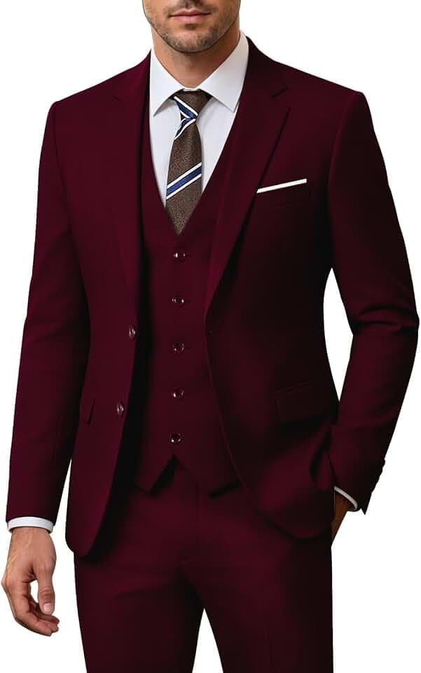 Herren-Anzug-Set, 3-teilig, schmale Passform, Blazer mit Zwei Knöpfen, einfarbig, Jacke, Weste, Hose, Hochzeit, Business-Anzug