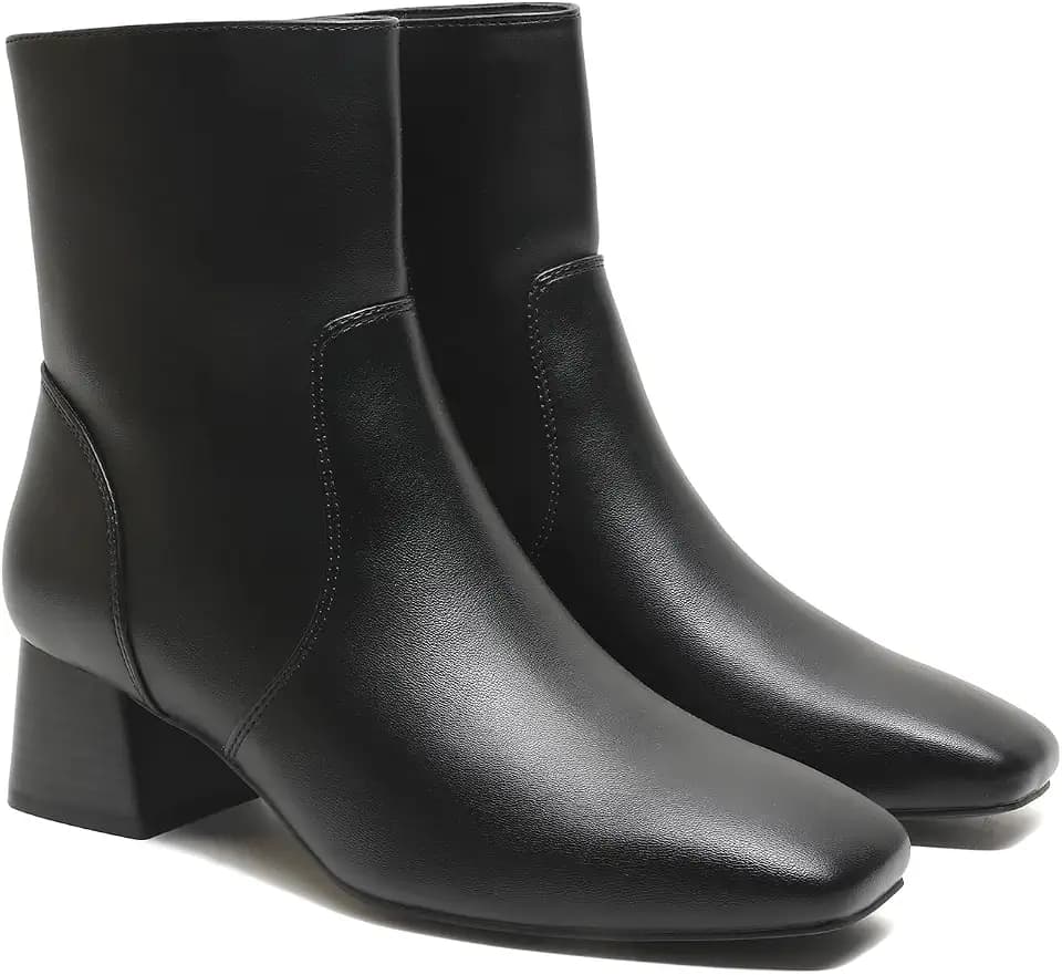 Womens Ankle Boots Low Heel Short Booties Square Toe Dress Fall Boots