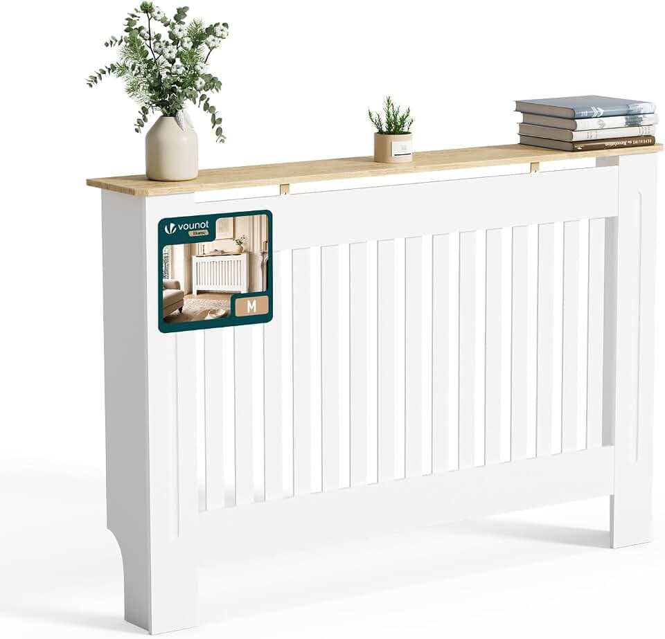 VOUNOT® Heizkörperverkleidung 111x19x82 cm Heizkörperabdeckung Weißeiche