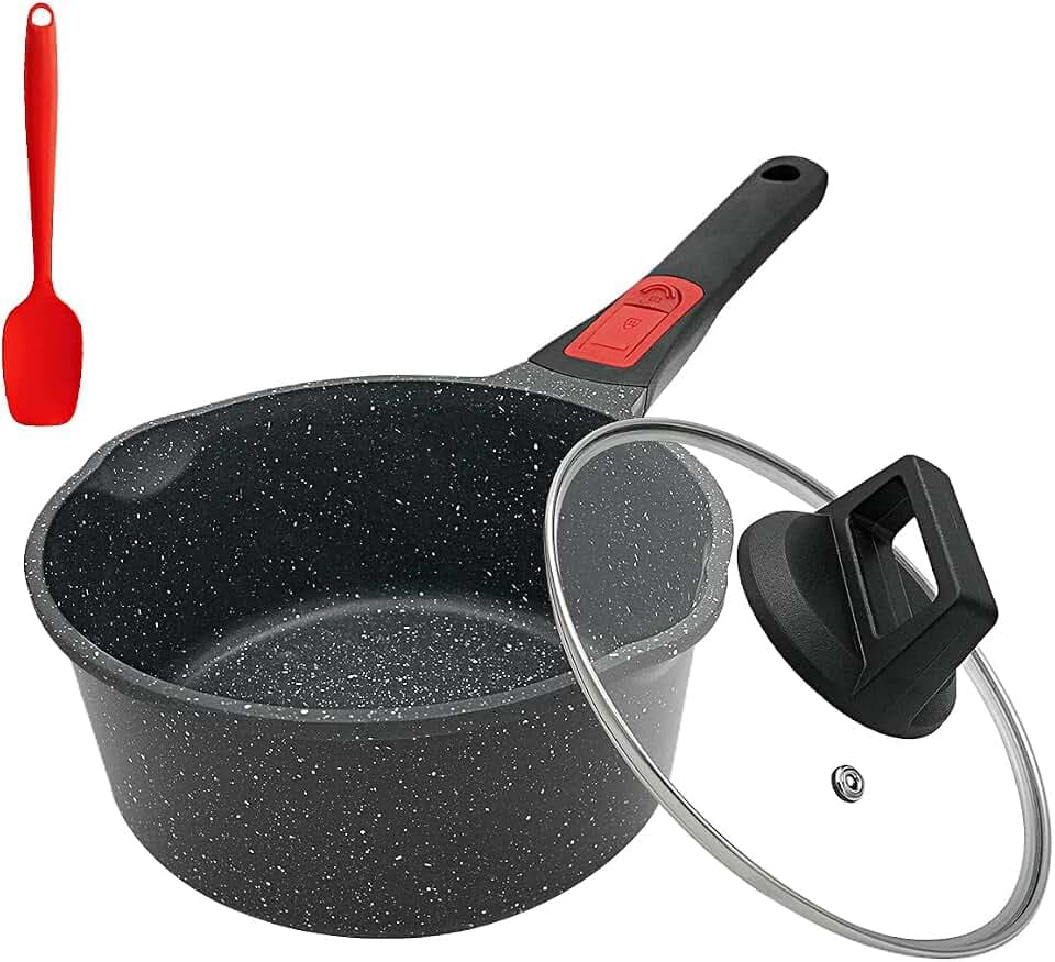 Stielkasserolle 18 cm mit Deckel Kochtopf Induktion 2L- Schwarz