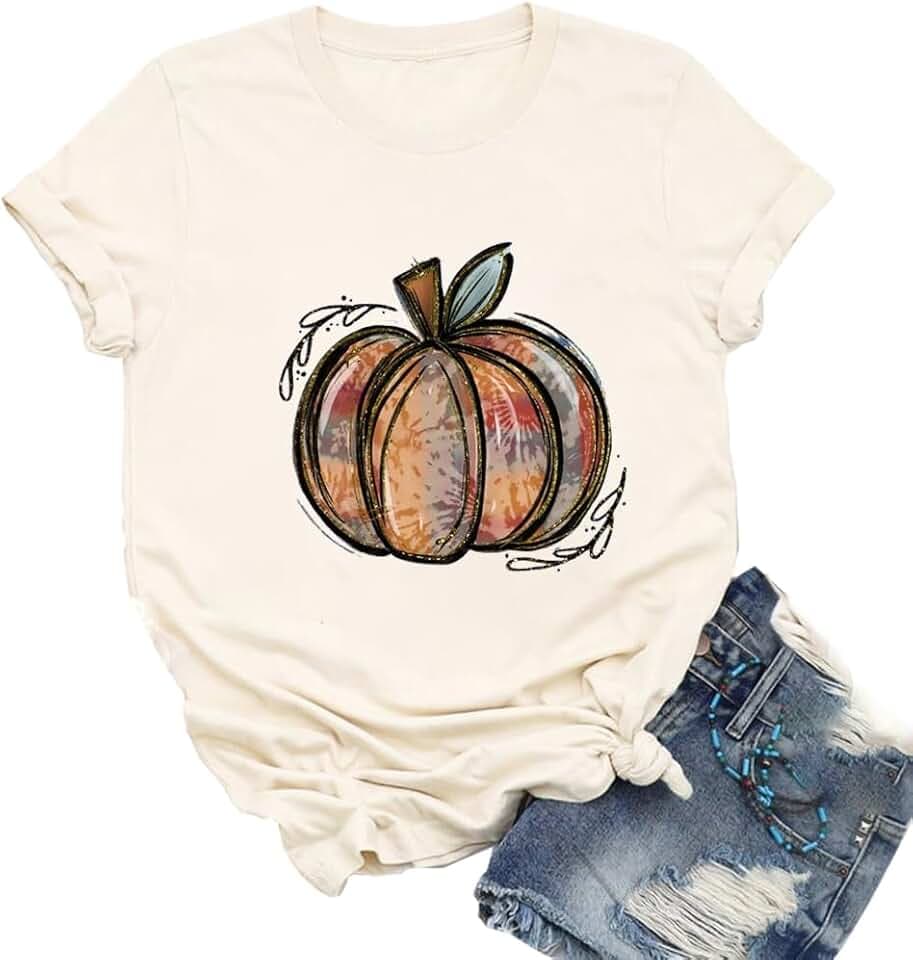 Ykomow Fall Pumpkin Shirts Womens Casual Autumn Thanksgiving Graphic Tees Halloween Tops