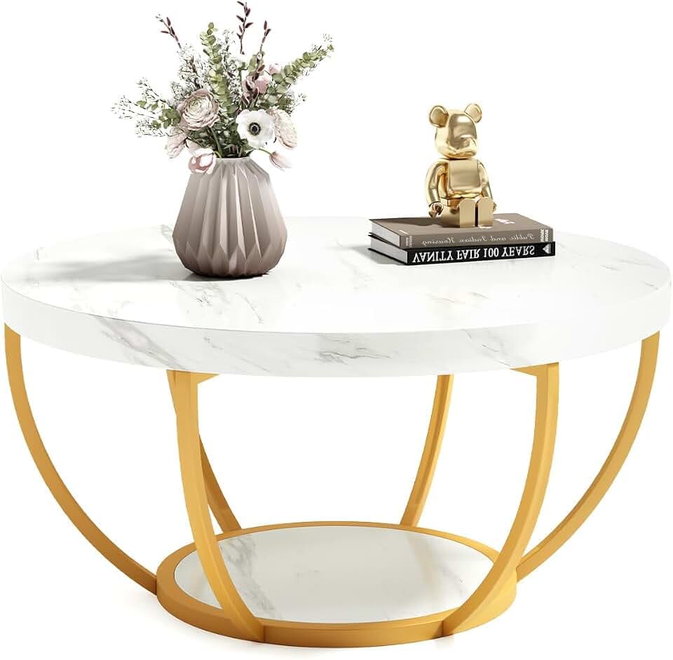 LITTLE TREE Round Coffee Table, 32" Faux Marble Circle Coffee Table
