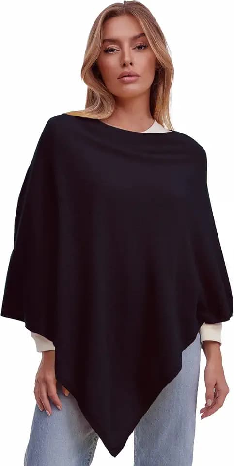 Glamexx24 Damen Strick Poncho Unifarbe Cape Feinstrick XXL Pullover Umhängetuch Eleganz Stil und Komfort für Frühling und Herbst Made in Italy