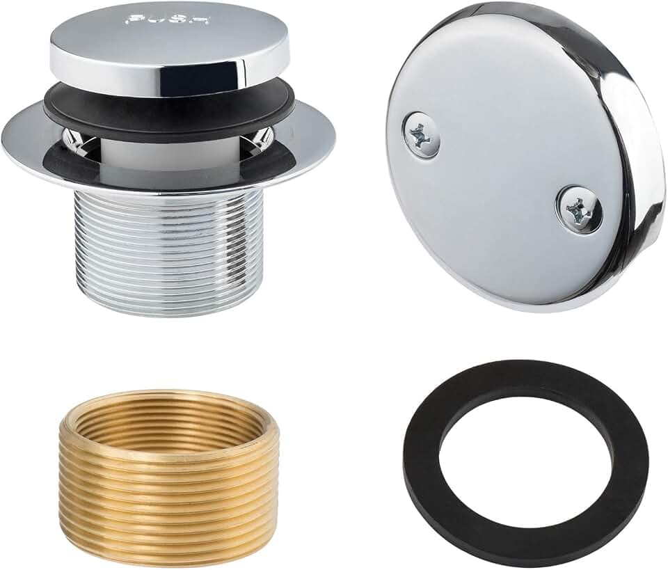 Artiwell Tip-Toe Bathtub Drains Trim Set with Two-Hole Overflow Faceplate, Replacement Bath Drain Trim Kit with 2-Hole Overflow Faceplate and Universal Fine/Coarse Thread (Chrome Plated)