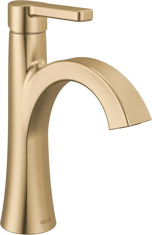 Delta Lineax Brushed Gold Bathroom Faucet 1 Hole, Single Hole Bathroom Sink Faucet for Vanity, Metal Push-Pop Drain Assembly, Champagne Bronze 562-CZMPU-DST