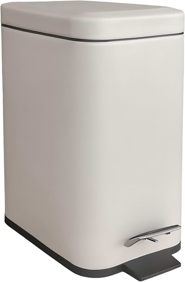 Relaxdays Mülleimer Bad, 5 Liter, Kosmetikeimer mit Soft-Close, Matte Optik, entnehmbarer Inneneimer, Treteimer, beige