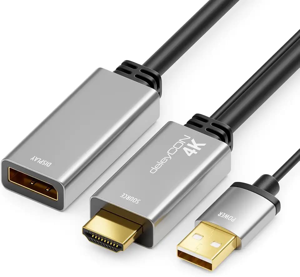 deleyCON 4K HDMI auf DisplayPort Adapter (für DisplayPort Monitor) 4K@60Hz HDR - Aluminiumgehäuse - Wandler Konverter Kabel für PS4 PS5 Xbox PC Computer Notebook Monitor