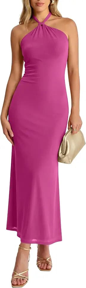 Prinbara Womens Halter Neck Bodycon Maxi Dresses 2026 Summer Mesh Backless Elegant Formal Wedding Guest Party Club Long Dress