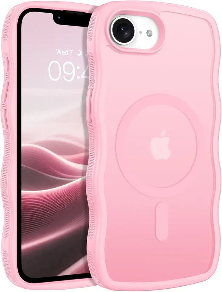 BENTOBEN Magnetic for iPhone 17e Case,Cute Wavy Frame [Compatible with MagSafe] Translucent Matte Anti-Slip TPU Bumper Women Girls Boys Men Shockproof Drop Protective Cover for iPhone 17e,Light Pink