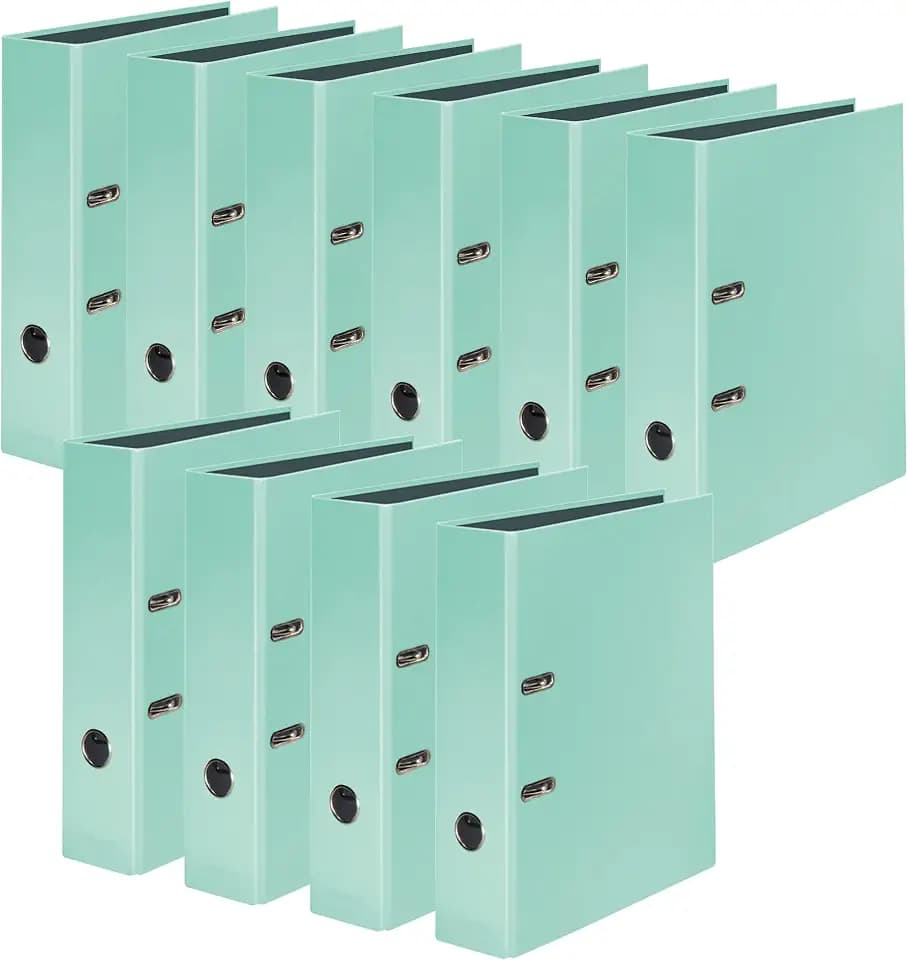 Original Falken 10er Pack PastellColor-Ordner. Made in Germany. 8 cm breit DIN A4 Pastell-Farbe Minz-Grün Ringordner Aktenordner Briefordner Büroordner Plastikordner Schlitzordner Motivordner