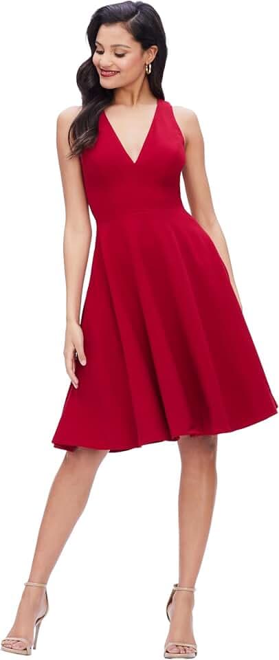 Dress the Population Catalina Kleid für Damen, halblang, ärmellos, enganliegend, unten ausgestellt, einfarbig