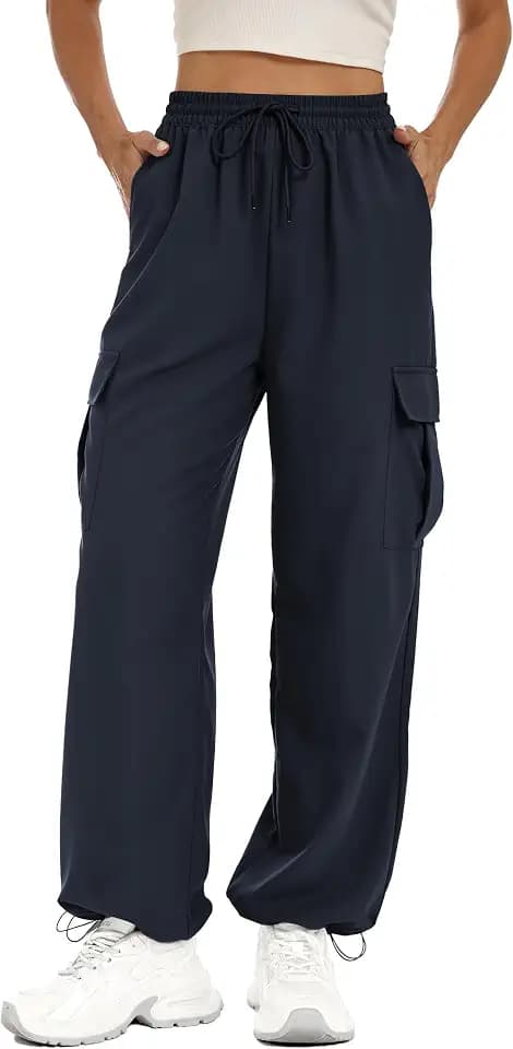 Lzzidou Womens Hiking Pants Water Resistant Parachute Cargo Pants 4 Pockets
