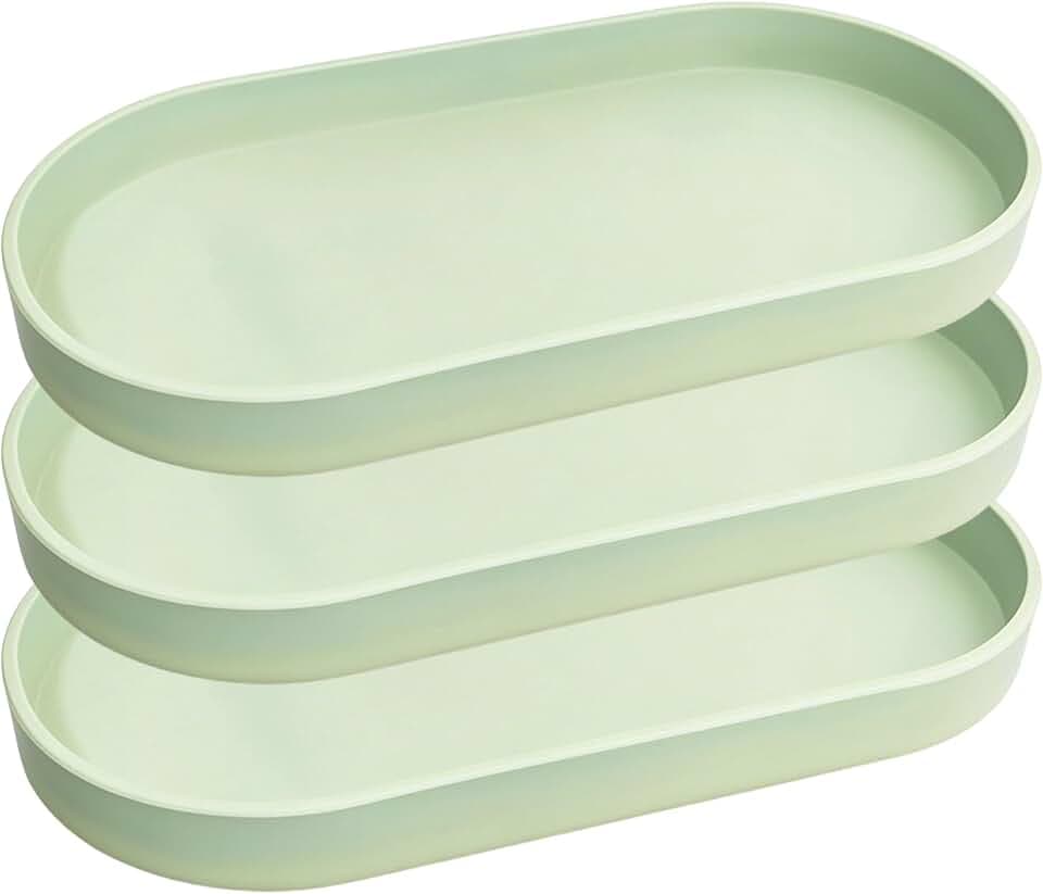 Light Green Small Oval Tray 11.8", 3 Pack, Hard Plastic Organizer
