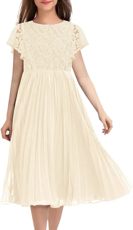HOSIKA Flower Girl Dress Elegant Floral Lace Formal Wedding Party Dresses