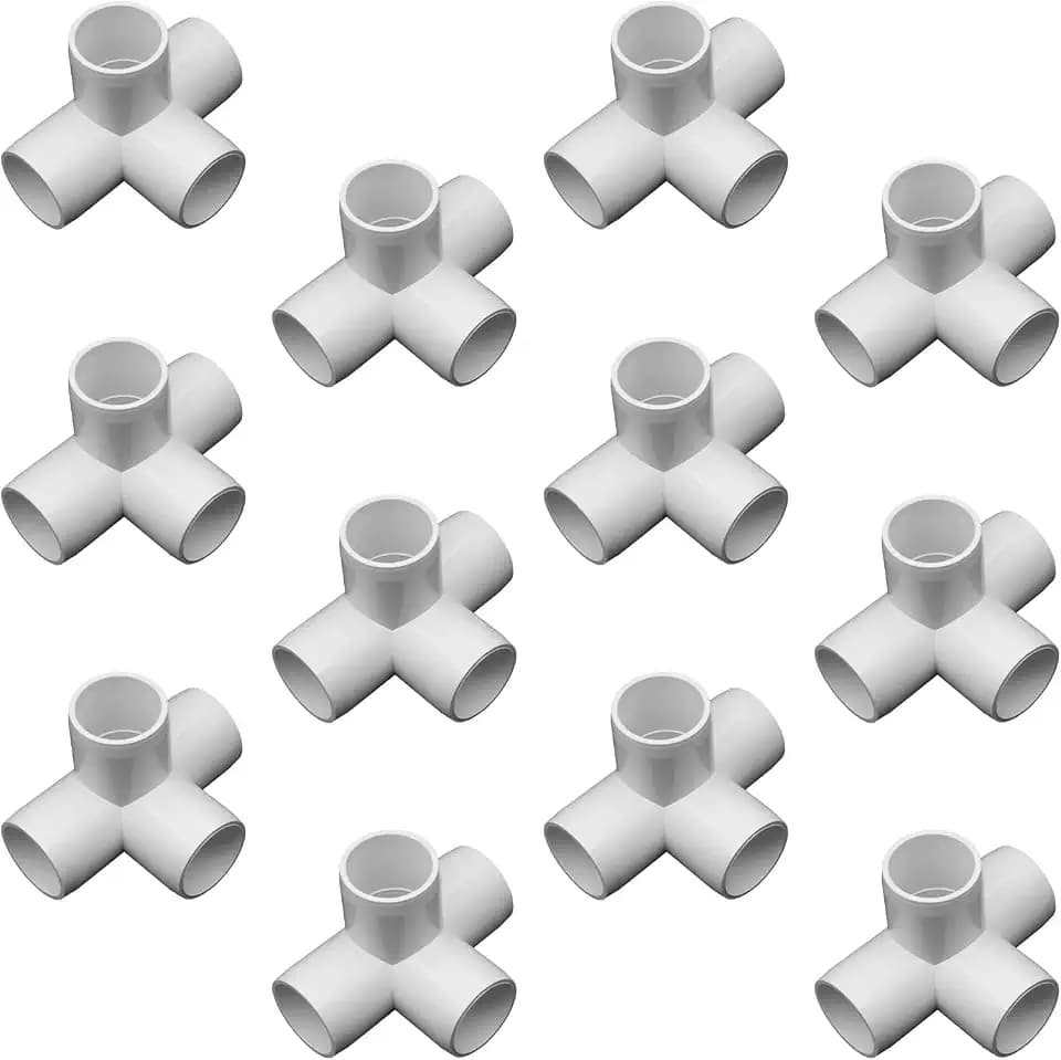 1" PVC Fittings 4 Way (12-Pack), Heavy Duty Furniture Grade Elbow Connector for DIY Furniture, Frames, Shelving UV Resistant, Compatible with 1" Schedule 40 PVC Pipe (4-Way, 1 Inch)