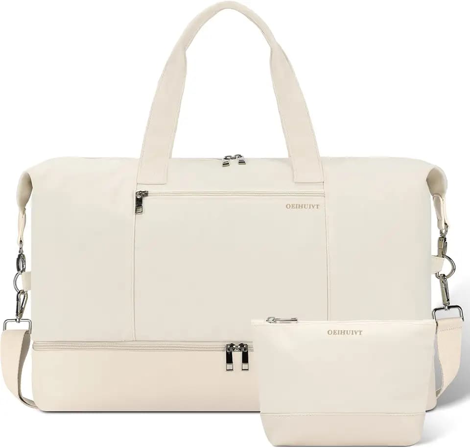 Women's Weekender bag Travel Duffel Bag with Shoe Compartment 21-inch Airline-Approved Carry-On, 2-Piece Overnight Bag Set Personal Item Luggage
