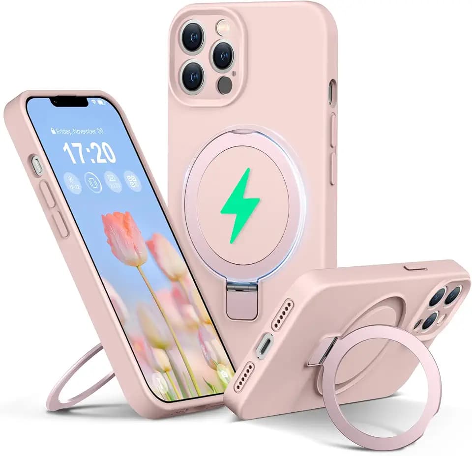 Silicone Hülle für iPhone 12 pro mit Magnetständ(Rosa)
