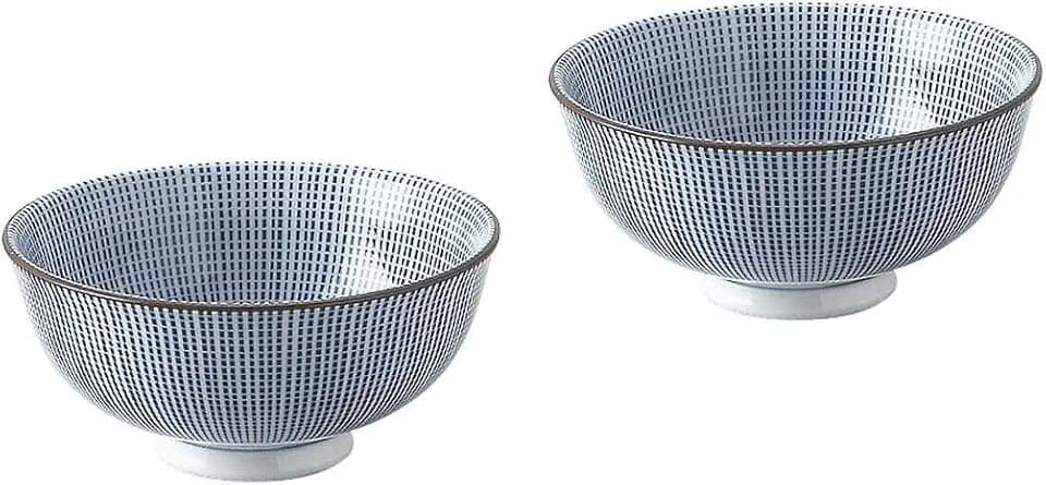 Japanese Porcelain Rice Bowls set, 4.65 inches in diameter H1.97 inches, 9.47 Fluid Ounces Mino Ware Chawan Sendan Tokusa Pattern Set of 2, M535-23