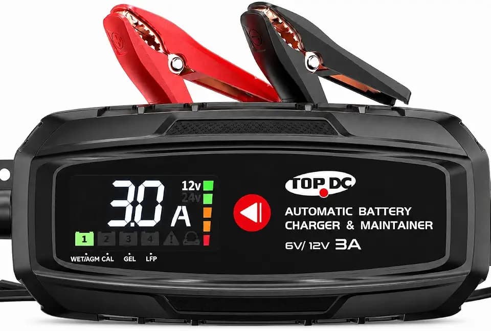 TOPDC 3A 6V/12V Smart Battery Charger & Maintainer with Digital Display
