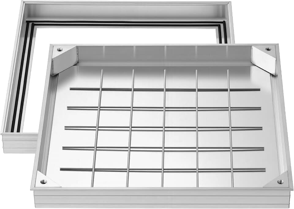 VEVOR Schachtabdeckung mit Rahmen 50 x 50 cm, Unsichtbarer Schachtdeckel Auspflasterbarer Klärgrubendeckel aus Aluminiumlegierung für Integrierten Abflusskanal auf Gehwegen in Gärten auf Terrassen