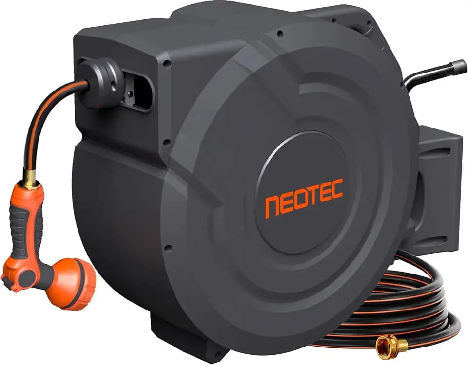 5/8 inch 115 ft Retractable Garden Hose Reel Any Length Lock 9 Sprayer Nozzle Automatic Slow Return Heavy Duty 180° Swivel Wall-Mounted Water Hose Reels for Outside UV Resistant