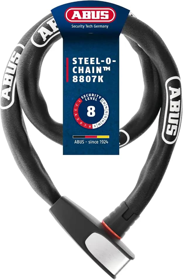 ABUS Kettenschloss Steel-O-Chain 8807K – Flexibles Fahrradschloss aus gehärtetem Stahl – ABUS-Sicherheitslevel 8